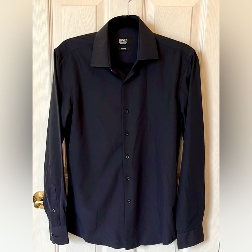 Jones New York Dark Navy Blue Slim Fit Dress Shirt Professional Collection, smal